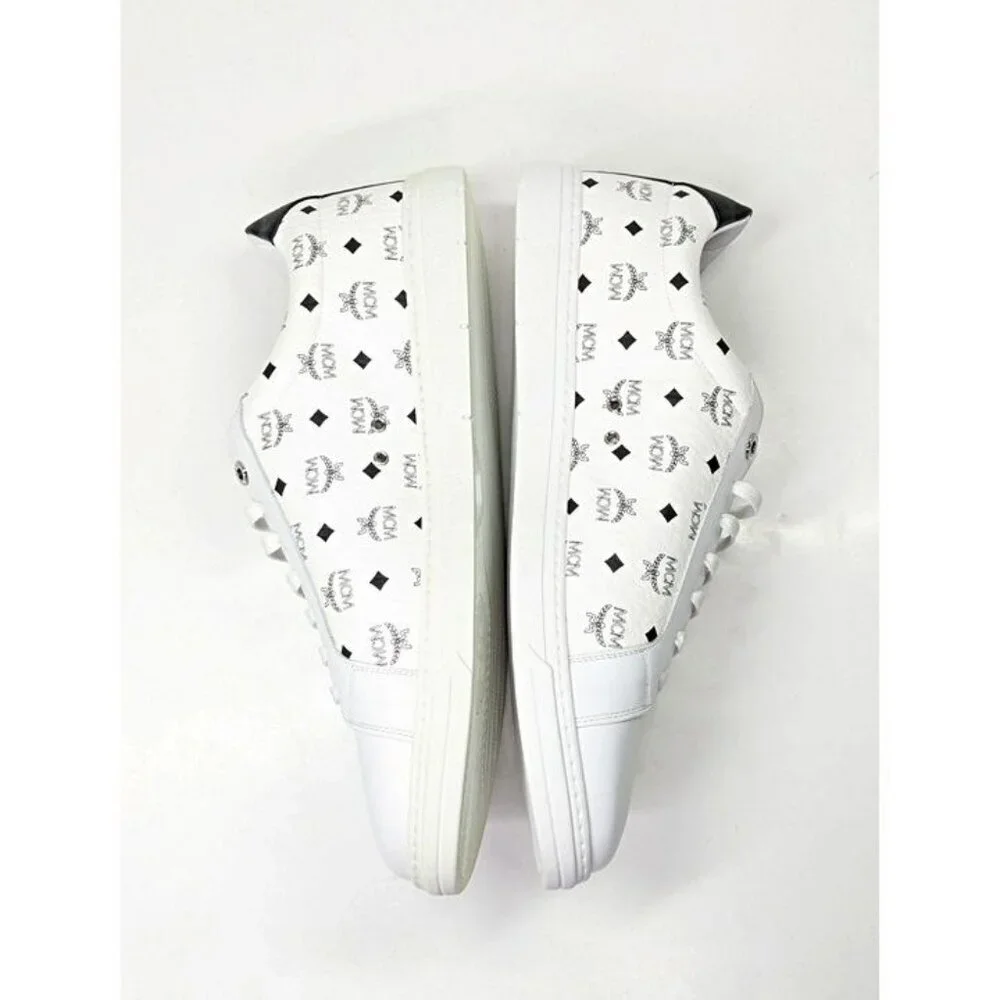 MCM Men's Terrain Derby Visetos Logo White Leather Sneakers Size 46 (MSRP $450)